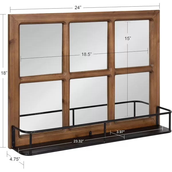 imageKate and Laurel Jackson Casual Farmhouse Solid Wood 10 Windowpane Mirror with Distressed Black Metal Shelf 40x18 Rustic CaramelBrownBlack