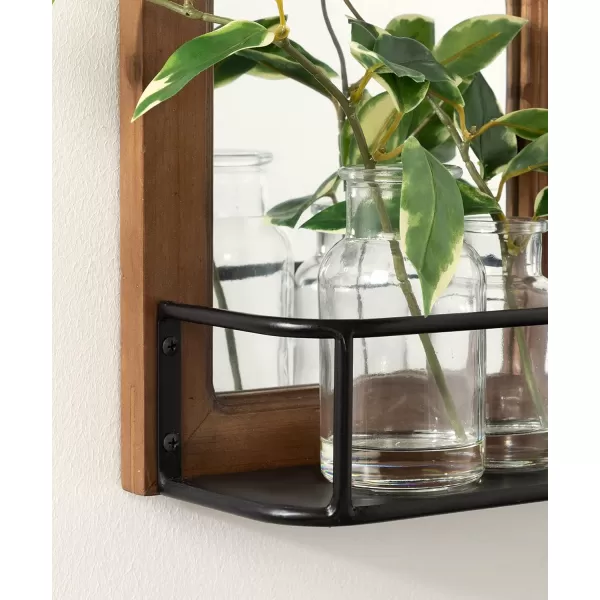 imageKate and Laurel Jackson Casual Farmhouse Solid Wood 10 Windowpane Mirror with Distressed Black Metal Shelf 40x18 Rustic CaramelBrownBlack