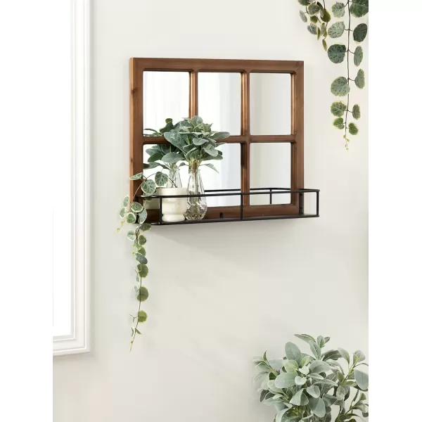 imageKate and Laurel Jackson Casual Farmhouse Solid Wood 10 Windowpane Mirror with Distressed Black Metal Shelf 40x18 Rustic CaramelBrownBlack