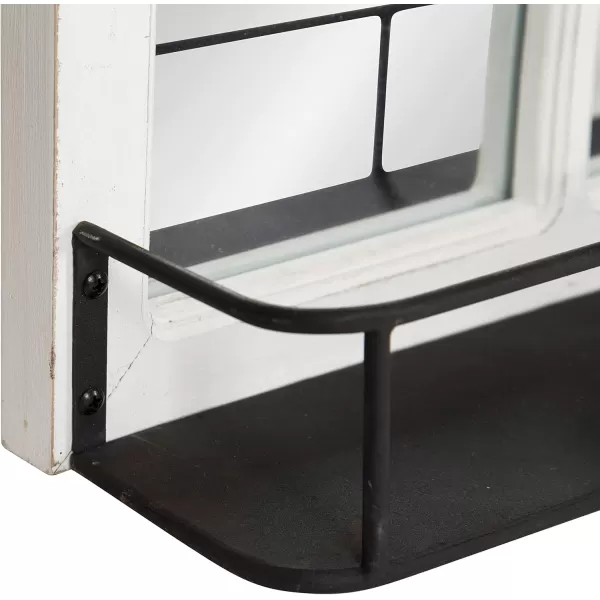 imageKate and Laurel Jackson Casual Farmhouse Solid Wood 10 Windowpane Mirror with Distressed Black Metal Shelf 40x18 Rustic CaramelWhite