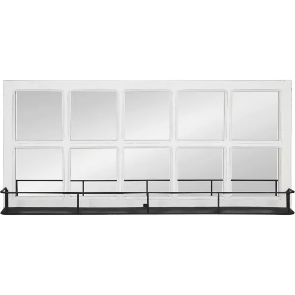 imageKate and Laurel Jackson Casual Farmhouse Solid Wood 10 Windowpane Mirror with Distressed Black Metal Shelf 40x18 Rustic CaramelWhite