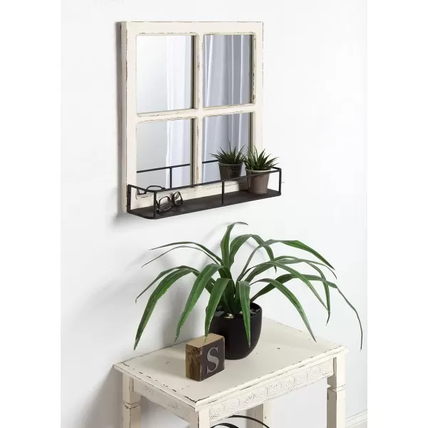 imageKate and Laurel Jackson Casual Farmhouse Solid Wood 10 Windowpane Mirror with Distressed Black Metal Shelf 40x18 Rustic CaramelWhite