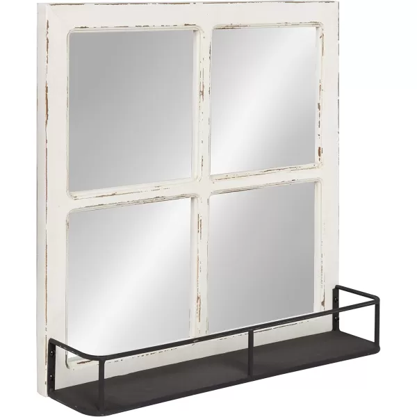imageKate and Laurel Jackson Casual Farmhouse Solid Wood 10 Windowpane Mirror with Distressed Black Metal Shelf 40x18 Rustic CaramelWhite