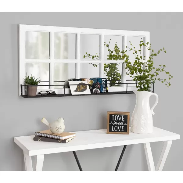 imageKate and Laurel Jackson Casual Farmhouse Solid Wood 10 Windowpane Mirror with Distressed Black Metal Shelf 40x18 Rustic CaramelWhite