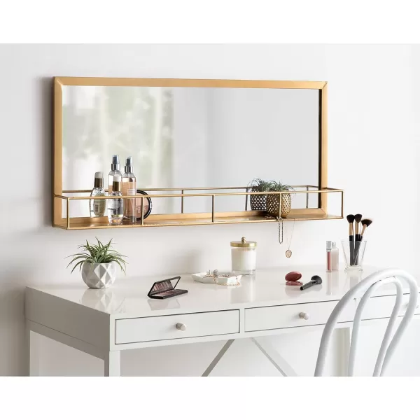 Kate and Laurel Jackson Modern Glam Metal Frame Mirror and Shelf Gold 18x40