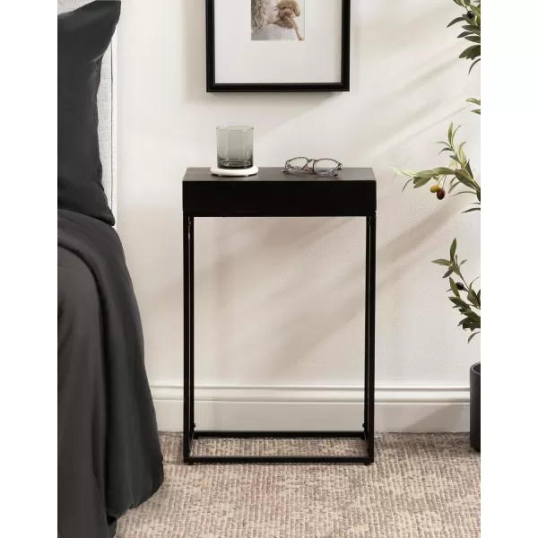 Kate and Laurel Karlsen Modern Wood and Metal Narrow Side Table 16 x 8 x 24 Black Minimal Slim End Table for Use as Bedroom Nightstand or Accent Entryway TableBlack