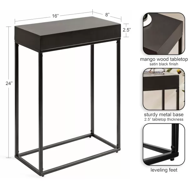 Kate and Laurel Karlsen Modern Wood and Metal Narrow Side Table 16 x 8 x 24 Black Minimal Slim End Table for Use as Bedroom Nightstand or Accent Entryway TableBlack