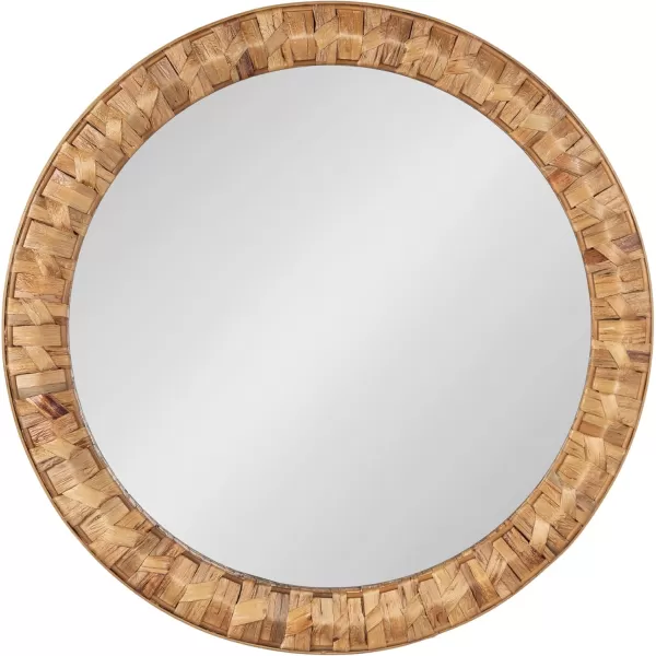 Kate and Laurel Laalima Boho Woven Round Mirror 26 Inch Diameter Rustic Brown Decorative Circle Mirror with Authentic Water Hyacinth Frame for Coastal Mirror Decor