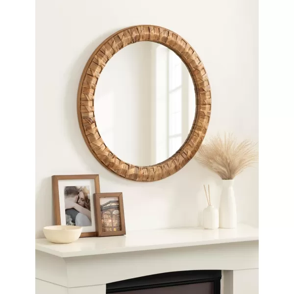 Kate and Laurel Laalima Boho Woven Round Mirror 26 Inch Diameter Rustic Brown Decorative Circle Mirror with Authentic Water Hyacinth Frame for Coastal Mirror Decor