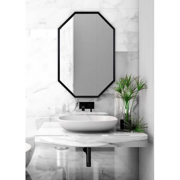 imageKate and Laurel Laverty Modern Oblong Octagon Framed Wall Mirror 24 x 36 Black Geometric Wall Decor
