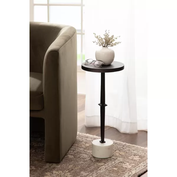 Kate and Laurel Lazaro Modern Cast Aluminum Drink Table 10 x 10 x 22 Bronze and White Marble Glam Round Pedestal Table with Marble Base for Use as Indoor Plant Stand or Small Living Room End Table