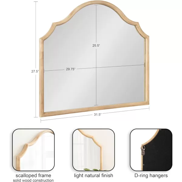 imageKate and Laurel Leanna Modern Wide Horizontal Arch Wall Mirror 32 x 28 Natural Wood Wooden Arched Bathroom Mirror with Soft Scallops for Use as Cute Nursery Mirror or Fireplace Mantel MirrorNatural
