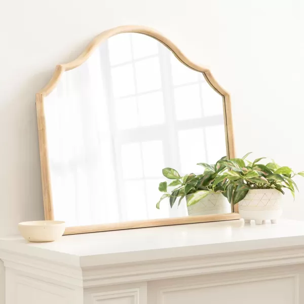 imageKate and Laurel Leanna Modern Wide Horizontal Arch Wall Mirror 32 x 28 Natural Wood Wooden Arched Bathroom Mirror with Soft Scallops for Use as Cute Nursery Mirror or Fireplace Mantel MirrorNatural