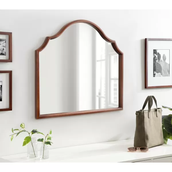 imageKate and Laurel Leanna Modern Wide Horizontal Arch Wall Mirror 32 x 28 Natural Wood Wooden Arched Bathroom Mirror with Soft Scallops for Use as Cute Nursery Mirror or Fireplace Mantel MirrorWalnut Brown