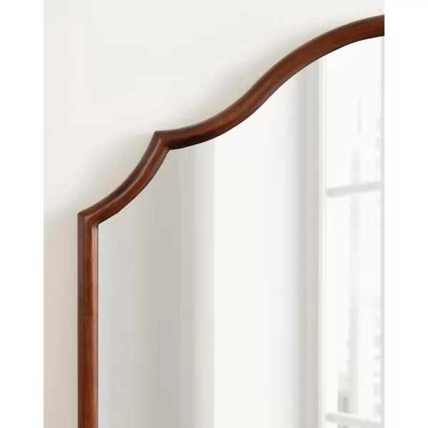imageKate and Laurel Leanna Modern Wide Horizontal Arch Wall Mirror 32 x 28 Natural Wood Wooden Arched Bathroom Mirror with Soft Scallops for Use as Cute Nursery Mirror or Fireplace Mantel MirrorWalnut Brown