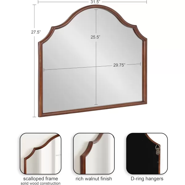 imageKate and Laurel Leanna Modern Wide Horizontal Arch Wall Mirror 32 x 28 Natural Wood Wooden Arched Bathroom Mirror with Soft Scallops for Use as Cute Nursery Mirror or Fireplace Mantel MirrorWalnut Brown