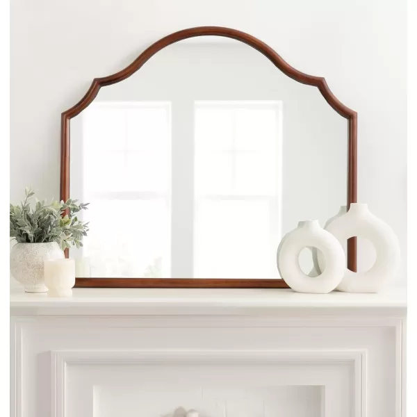 imageKate and Laurel Leanna Modern Wide Horizontal Arch Wall Mirror 32 x 28 Natural Wood Wooden Arched Bathroom Mirror with Soft Scallops for Use as Cute Nursery Mirror or Fireplace Mantel MirrorWalnut Brown
