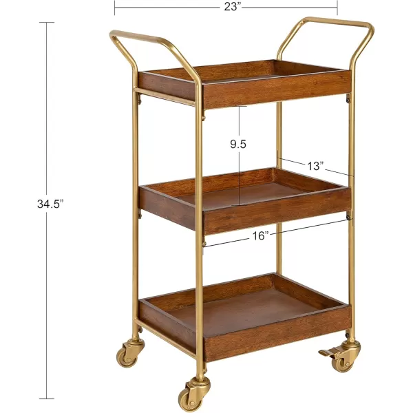 Kate and Laurel Lloyd MidCentury Modern Transitional Bar Cart 23quot x 35quot Gold Functional Vintage Decor