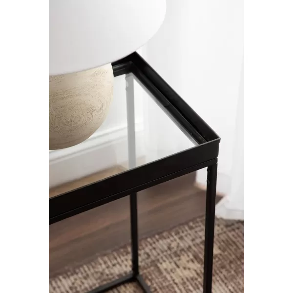 Kate and Laurel Lonsdale Modern Glass Narrow End Table 18 x 12 x 24 Clear Glass and Black Decorative Contemporary Glass and Metal Side Table for Use as Bedroom Nightstand or Living Room AccentBlack