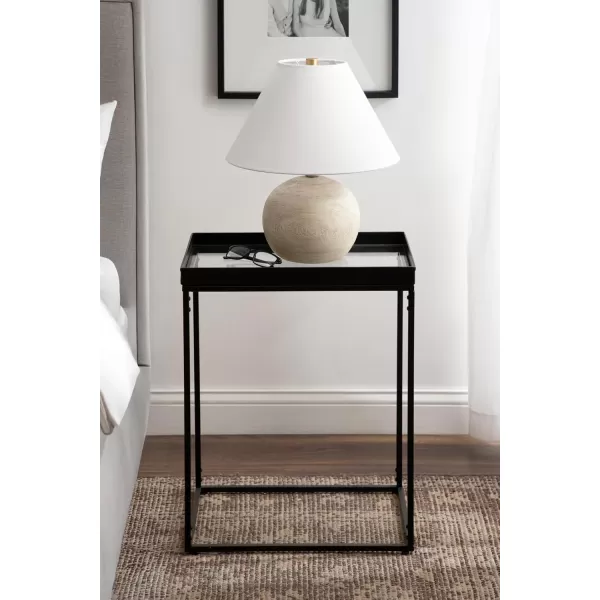 Kate and Laurel Lonsdale Modern Glass Narrow End Table 18 x 12 x 24 Clear Glass and Black Decorative Contemporary Glass and Metal Side Table for Use as Bedroom Nightstand or Living Room AccentBlack