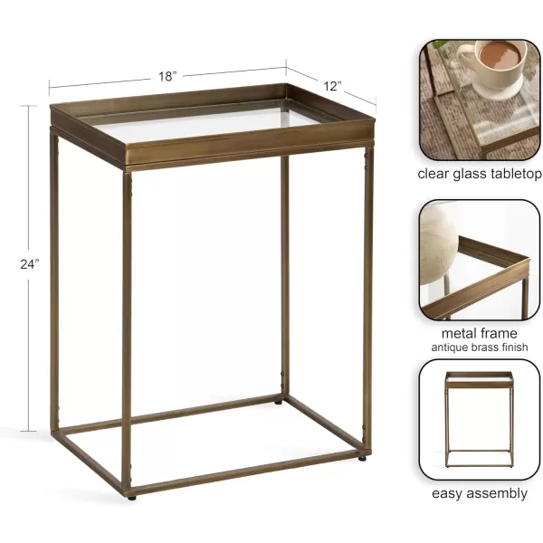 Kate and Laurel Lonsdale Modern Glass Narrow End Table 18 x 12 x 24 Clear Glass and Black Decorative Contemporary Glass and Metal Side Table for Use as Bedroom Nightstand or Living Room AccentGold