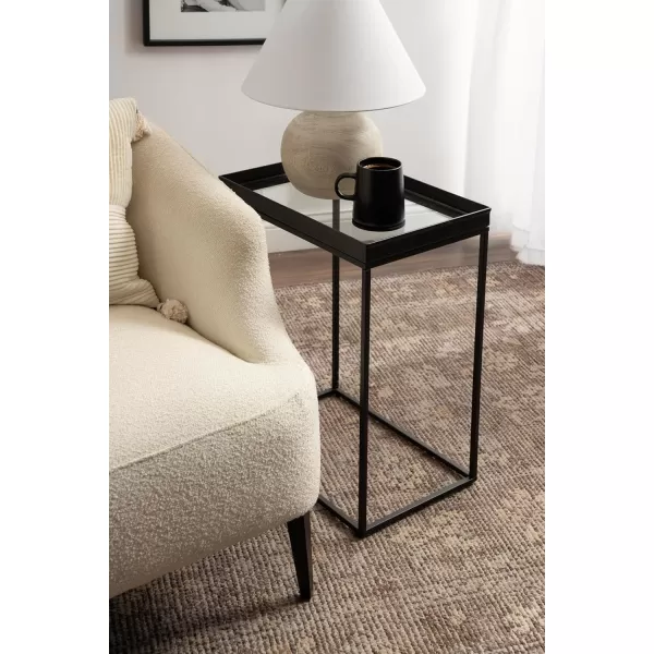 Kate and Laurel Lonsdale Modern Glass Narrow End Table 18 x 12 x 24 Clear Glass and Black Decorative Contemporary Glass and Metal Side Table for Use as Bedroom Nightstand or Living Room AccentBlack