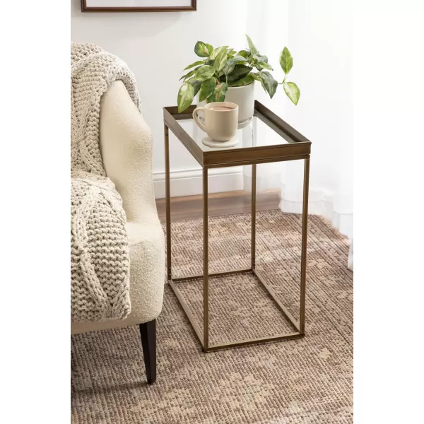 Kate and Laurel Lonsdale Modern Glass Narrow End Table 18 x 12 x 24 Clear Glass and Black Decorative Contemporary Glass and Metal Side Table for Use as Bedroom Nightstand or Living Room AccentGold