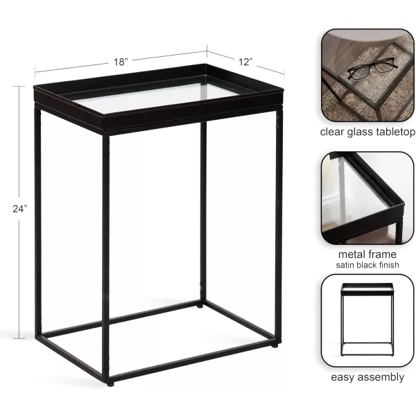 Kate and Laurel Lonsdale Modern Glass Narrow End Table 18 x 12 x 24 Clear Glass and Black Decorative Contemporary Glass and Metal Side Table for Use as Bedroom Nightstand or Living Room AccentBlack
