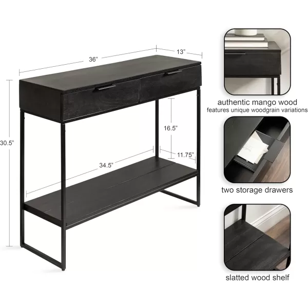 Kate and Laurel Malone Modern Wooden Console Table with Wood Shelf 36 x 13 x 31 Black Transitional Wood Entryway Table with Shelf and Drawers for Entry Storage OptionsBlack