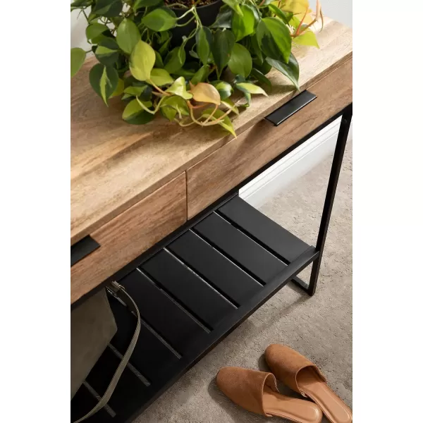 Kate and Laurel Malone Modern Wooden Console Table with Wood Shelf 36 x 13 x 31 Black Transitional Wood Entryway Table with Shelf and Drawers for Entry Storage OptionsNaturalBlack