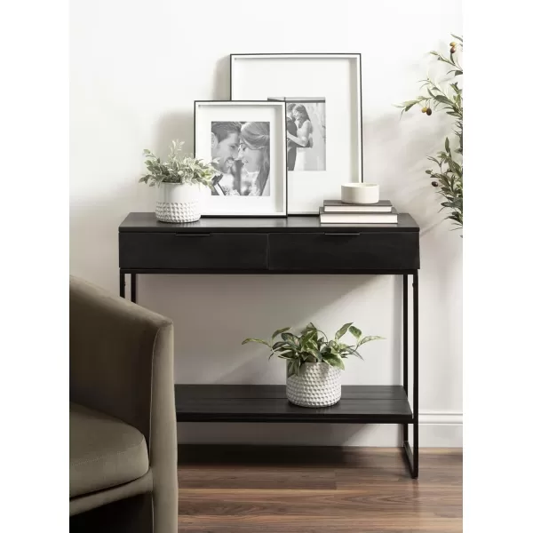 Kate and Laurel Malone Modern Wooden Console Table with Wood Shelf 36 x 13 x 31 Black Transitional Wood Entryway Table with Shelf and Drawers for Entry Storage OptionsBlack