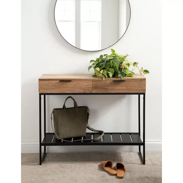Kate and Laurel Malone Modern Wooden Console Table with Wood Shelf 36 x 13 x 31 Black Transitional Wood Entryway Table with Shelf and Drawers for Entry Storage OptionsNaturalBlack