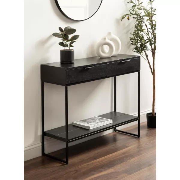 Kate and Laurel Malone Modern Wooden Console Table with Wood Shelf 36 x 13 x 31 Black Transitional Wood Entryway Table with Shelf and Drawers for Entry Storage OptionsBlack