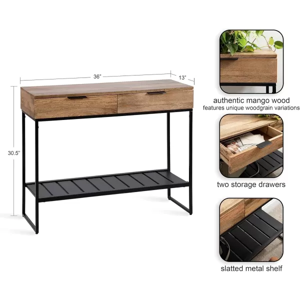 Kate and Laurel Malone Modern Wooden Console Table with Wood Shelf 36 x 13 x 31 Black Transitional Wood Entryway Table with Shelf and Drawers for Entry Storage OptionsNaturalBlack