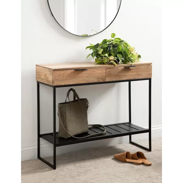 Kate and Laurel Malone Modern Wooden Console Table with Wood Shelf 36 x 13 x 31 Black Transitional Wood Entryway Table with Shelf and Drawers for Entry Storage OptionsNaturalBlack