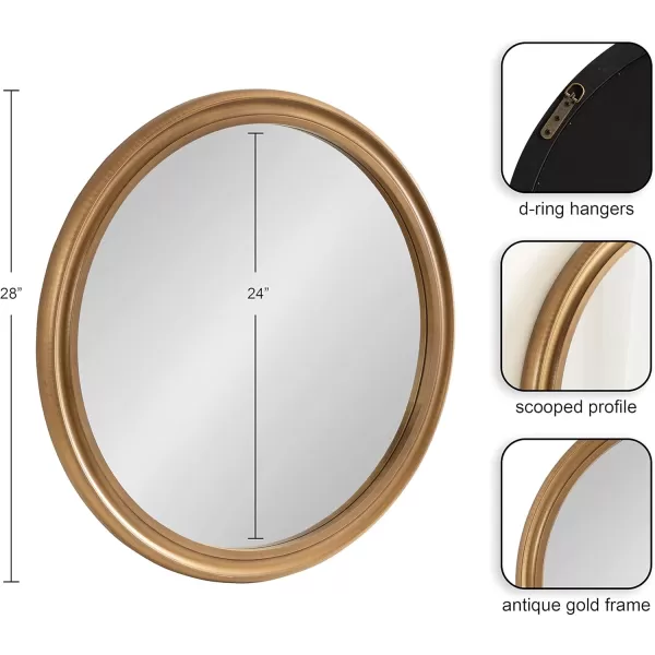 Kate and Laurel Mansell Farmhouse Wood Framed Round Wall Mirror 28 inch Diameter Rustic Brown Decorative Modern Mirror for WallGold