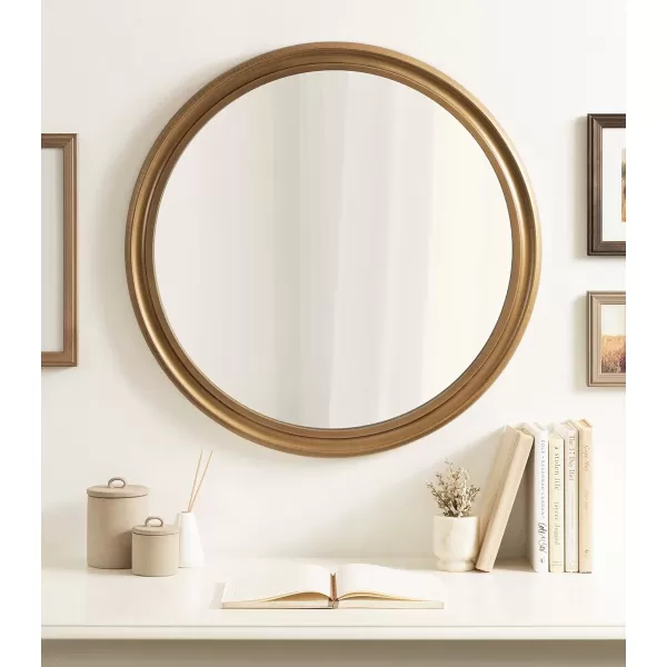 Kate and Laurel Mansell Farmhouse Wood Framed Round Wall Mirror 28 inch Diameter Rustic Brown Decorative Modern Mirror for WallGold