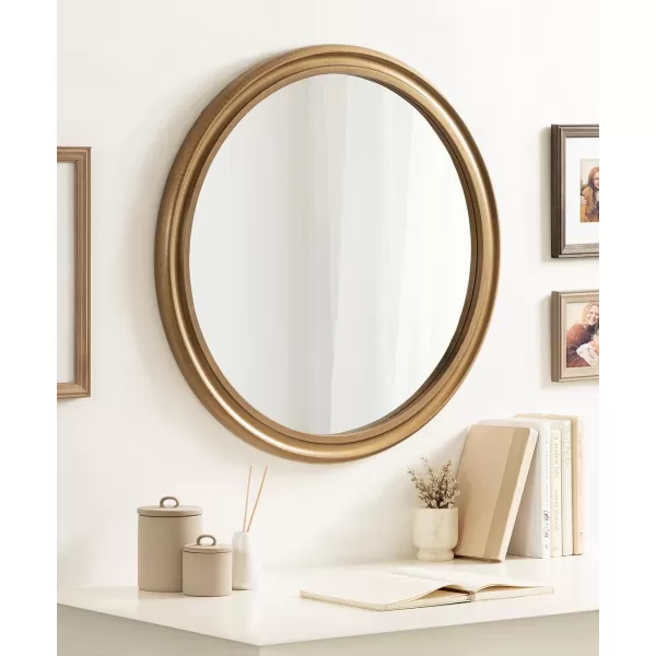 Kate and Laurel Mansell Farmhouse Wood Framed Round Wall Mirror 28 inch Diameter Rustic Brown Decorative Modern Mirror for WallGold