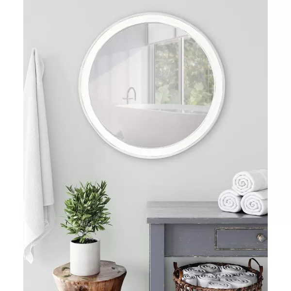 Kate and Laurel Mansell Farmhouse Wood Framed Round Wall Mirror 28 inch Diameter Rustic Brown Decorative Modern Mirror for WallWhite