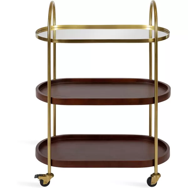 Kate and Laurel Maxfield Midcentury Modern Rolling Bar Cart 26 x 13 x 36 Walnut and Gold Decorative Glamorous Wood and Mirrored Kitchen Storage Cart with Wheels