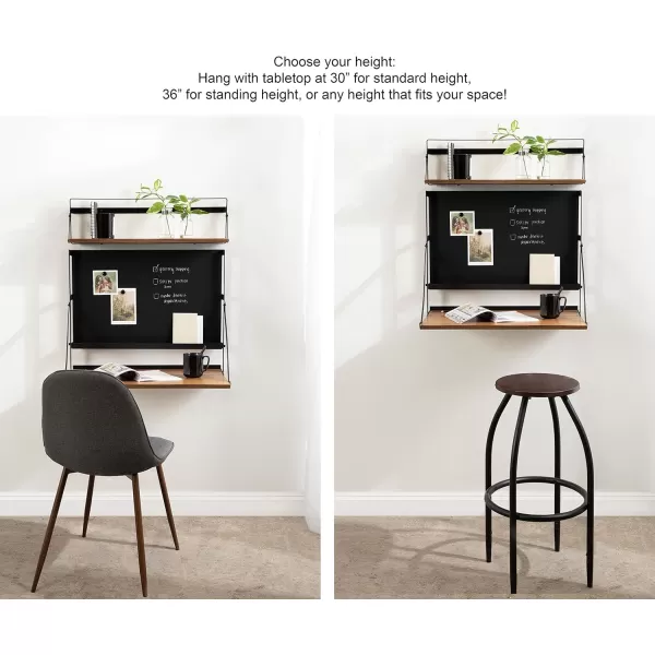 Kate and Laurel McAllister Modern Functional Floating Desk with Versatile Folding Shelf and Magnetic Chalkboard for Home Office or Homework Station 27x18x30 Rustic BrownBlack