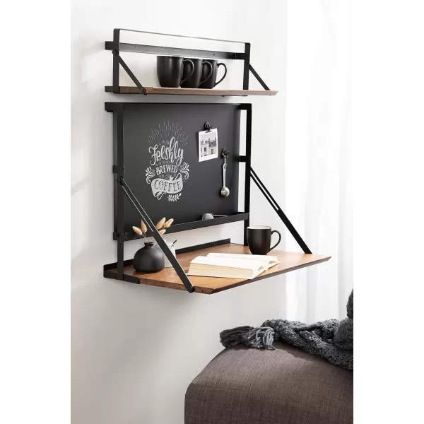 Kate and Laurel McAllister Modern Functional Floating Desk with Versatile Folding Shelf and Magnetic Chalkboard for Home Office or Homework Station 27x18x30 Rustic BrownBlack