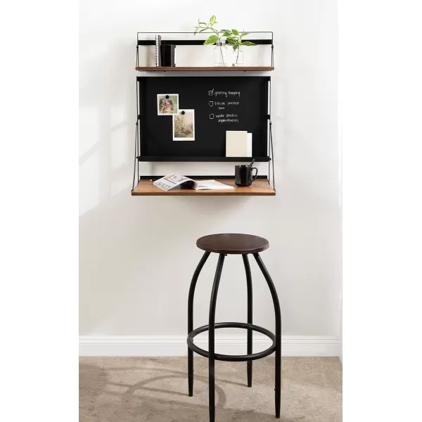 Kate and Laurel McAllister Modern Functional Floating Desk with Versatile Folding Shelf and Magnetic Chalkboard for Home Office or Homework Station 27x18x30 Rustic BrownBlack