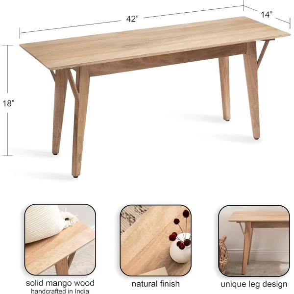 Kate and Laurel McCutcheon MidCentury Rectangle Wooden Bench 42 x 14 x 18 Natural Brown Living Room Wood Bench for Display Seating and Storage OptionsNatural