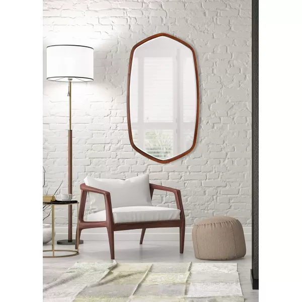 Kate and Laurel McLean Modern Wood Framed Oblong Hexagon Wall Mirror 26 x 30 Walnut Brown Decorative Geometric Mirror for Wall