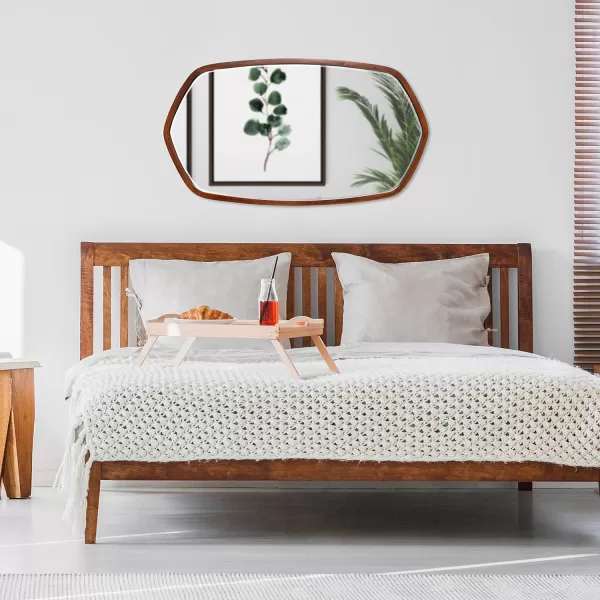 Kate and Laurel McLean Modern Wood Framed Oblong Hexagon Wall Mirror 26 x 30 Walnut Brown Decorative Geometric Mirror for Wall