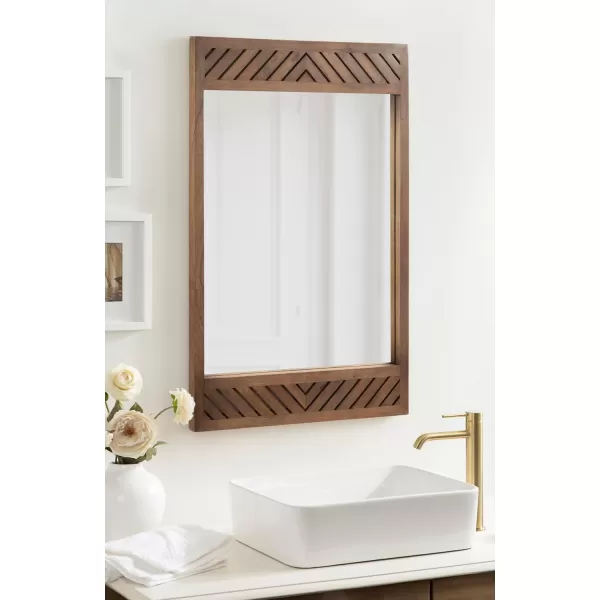imageKate and Laurel Mezzeta Modern Wooden Chevron Rectangle Wall Mirror 24 x 36 Natural Wood Transitional Herringbone Wood Mirror for Use as Vanity Bathroom Mirror or Rectangular Bedroom Mirror Option