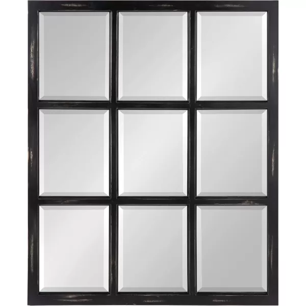imageKate and Laurel Modern Farmhouse Hogan 9 Windowpane Wood Wall Mirror Distressed Black 26x32Black