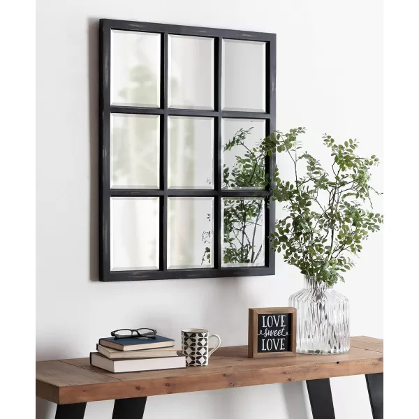 imageKate and Laurel Modern Farmhouse Hogan 9 Windowpane Wood Wall Mirror Distressed Black 26x32Black