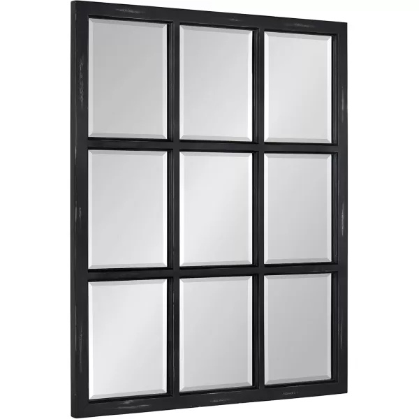 imageKate and Laurel Modern Farmhouse Hogan 9 Windowpane Wood Wall Mirror Distressed Black 26x32Black